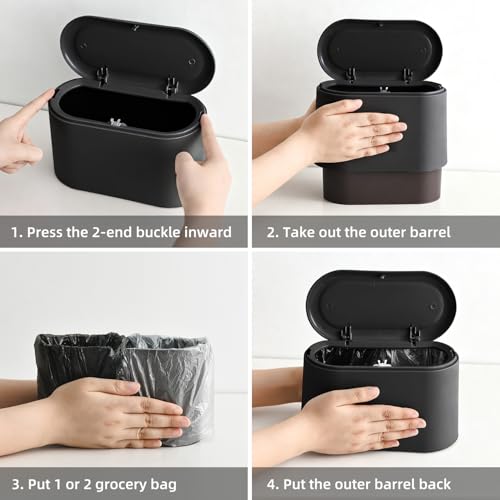 Image of SUBEKYU 0.5 Gal Mini Countertop Trash Can with Lid for Desktop, Small Garbage Can for Office, Tiny Wastebasket, Plastic,Black