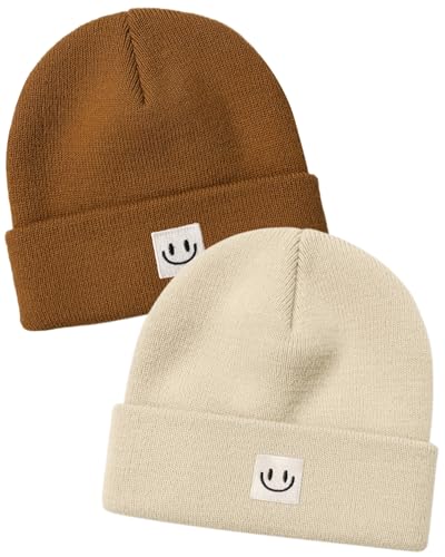 Image of FURTALK Baby Beanie Cute Toddler Winter Hat Knit Boys Girls Warm 2 Pack Kids Embroidered Beanies Cap for 0-8 Years