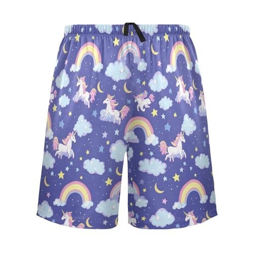 Mens Pajama Shorts Unicorns Rainbows Sleep Shorts Men Clouds Pajama Bottoms With Pockets Drawstring Lounge S2