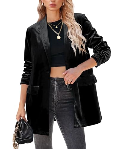 GRAPENT Velvet Blazers Jackets for Women Business Casual Oversized Long Suit Jacket Dressy Cardigan Blazer Work Office
