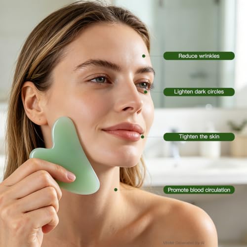 Image of airogym Jade Stone Gua Sha Massage Tool Set Larger Guasha Board with Handle, Jade Stone Guasha Scalp Comb, Muscle Scraping Massage Tools