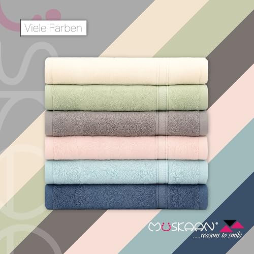 Müskaan® 4er Bambus Handtuch Set Natur, 50% Baumwolle & 50% Bambus, 50x100cm, 450g/m² – Öko-Tex, Frottee Handtücher Set Baumwolle, Baumwoll Handtuchset Weiß für Bad, 60°C waschbar, Frotteetücher