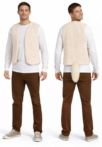 The Dragons Den Adults Sheep Lamb Fleece Waistcoat & Tail Farm Animal Nativity Fancy Dress [S-M]