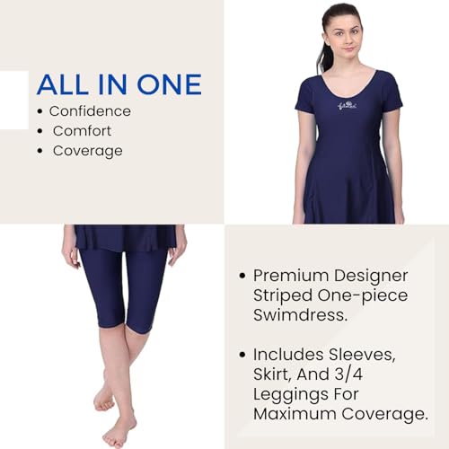 Image of Originals Swimming Costume for Women's One-Piece Beach Wear with Sleeve & Skirted 3 /4 Leggings Maximum Covered Swim Wear Dress (L - 7XL)