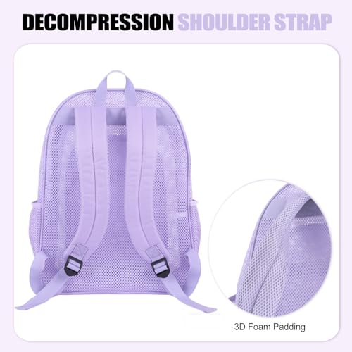 Image of COVAX Mesh Backpack for School Heavy Duty Semi-Transparent Bookbags for Beach, Swimming, Sports, Work, Travel (Light Purple)