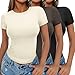 Ekouaer Short Sleeve Shirts for Women Basic Tees Slim Fit Crew Neck Tops Trendy Summer Black/Brown/Beige M