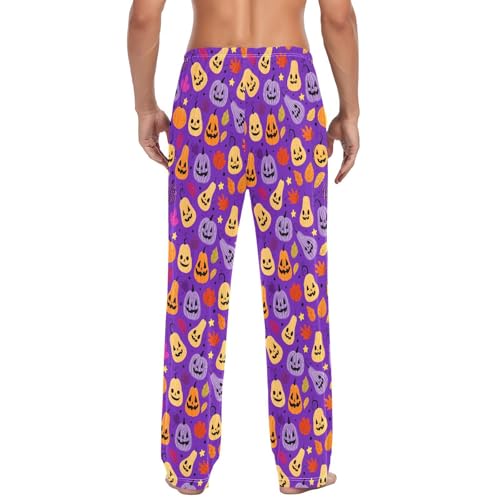 Halloween Pumpkin Purple Men's Pajama Pants Cotton Sleep Bottoms with Drawstring A23044502