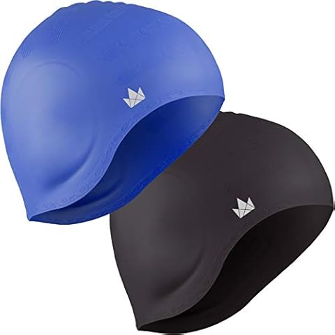 The Friendly Swede Silikon Badekappen für Lange Haare - Stretch Schwimmkappen für Damen, Herren, Kinder (2-er Set) (Schwarz/Blau) Cover