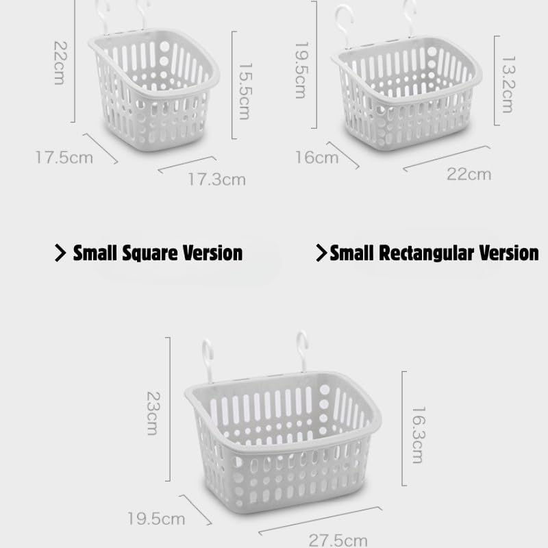 Hanging Bathroom Storage Basket – Wall-Mounted Plastic Organizer Bin for Toiletries, Makeup, Kitchen & More – Small Rectangle & Square – Beige & Gray White Options (Gray White, Small Square)