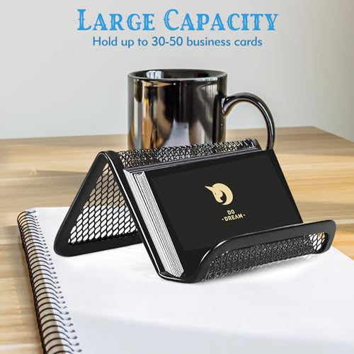 TEESSUE 2 Pcs Black Business Card Holder Desk, Wire Mesh Business Card Holder Display, Desktop Business Card Stand, Metal Business Card Display Holder for real estate, Office, Tradeshow, Bar (2) - Thumbnail 3