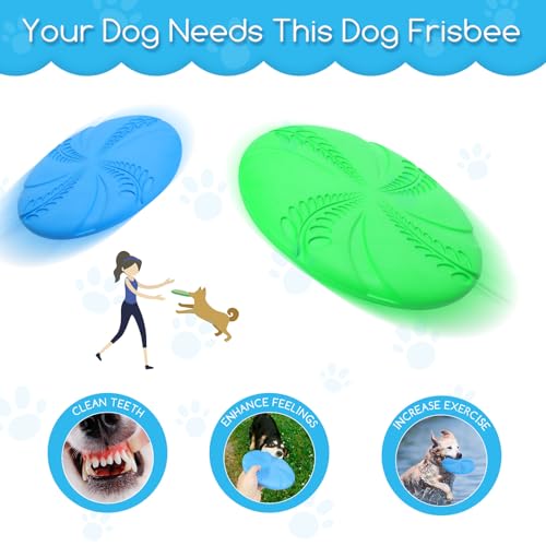 Nobleza Hundefrisbee, 2 Stück 20cm Hundefrisbee aus Natürlichem Kautschuk, Hundespielzeug Frisbee für Land und Wasser (Blau + Grün)
