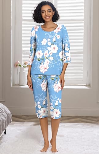 Image of PrinStory Womens Pajama Sets Capri Pjs Soft Lounge Sets XS-4XL