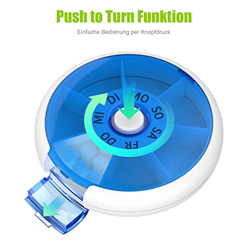 Jaduoher Tablettenbox 7 dagen rond pillendoosje medicijnbox kleine tablettendispenser tabletten weekbox 1 vak - blauw - Afbeelding 6