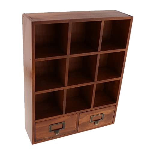 Image of 9-Cube Wooden Display Shelf with 2 Drawers Desktop Storage Organizer Brown | Home Decor | Wall Shelves