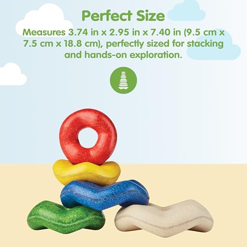 Image of PlanToys Wooden Wave Stacker | Montessori Stacking Toy for Imaginative Play, Fine Motor Skills and Coordination | Eco Friendly Baby Toy for Sensory and Problem Solving Development