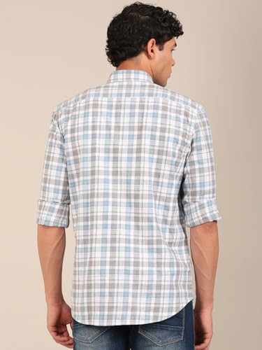 Image of Men's Cotton Melange Slim Fit Checked Shirt | Tartan Plaid | Spread Collar Full Sleeve | Casual Office Everyday Wear