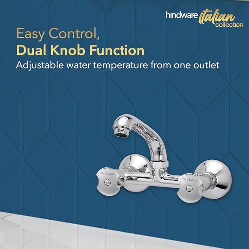 Image of Hindware Lyra F920038CP 2-in-1 Brass Sink Mixer for Kitchen with Regular Spout (Chrome Finish)
