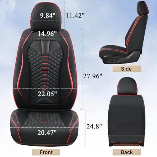 Image of Coverado Car Seat Covers, Front Seat Cover, Waterproof Nappa Leather Seat Covers for Cars, 2 Pack Car Seat Protectors, Driver Seat Cover, Automotive Seat Covers Universal Fit for Most Cars, Black&Red