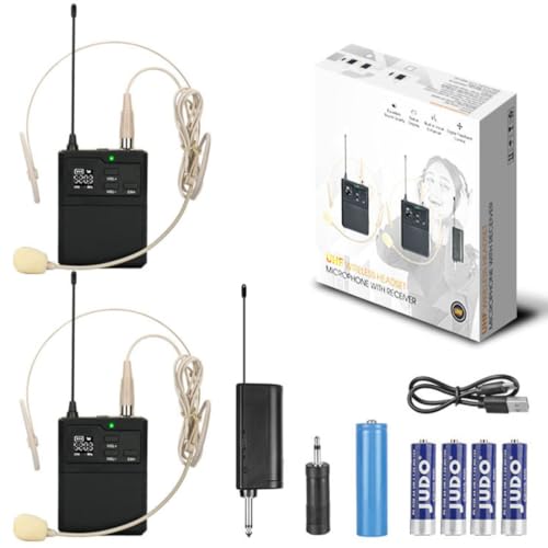 Image of kh UHF All-in-One Wireless Microphone System, 100ft Long Range Clip-On Lavalier & Headset Mic, Waist Pack Transmitter with Receiver for Karaoke, Church, Speech & Public Speaking (Duel Headset)