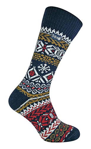 THMO - Mens Winter Vintage Patterns Thick Knitted Wool Socks for Boots