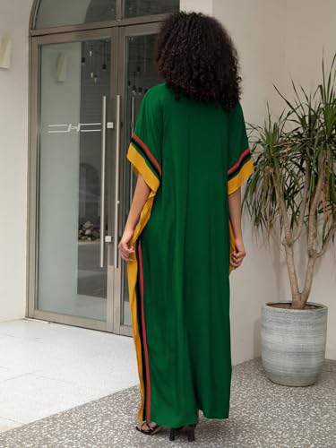 Image of KECVOT Kaftan Dresses for Women V-Neck Print Swimsuit Cover Up Plus Size Beach Caftan Lounge Dress