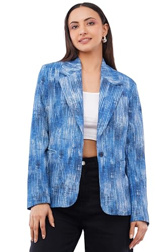 Image of SaintX Women's Premium Denim Textured 4-Way Stretchable Casual Blazer | Chic Regular Fit | Lightweight Summer Friendly | Fully Lined | Office, Travel, Dailywear | (Available in Plus Sizes)