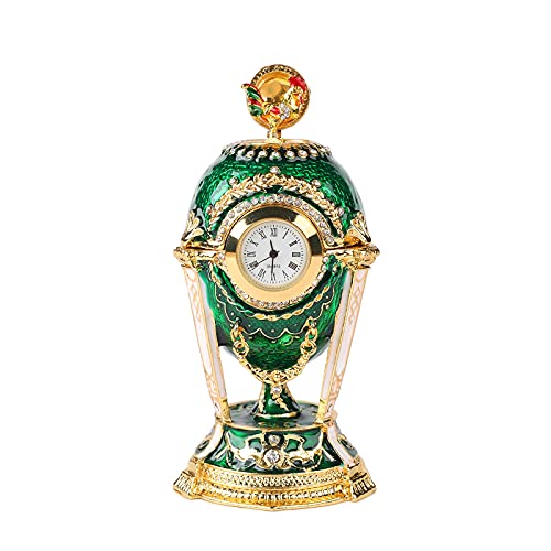QIFU Greeb Easter Egg Style Hand Painted Enamel Trinket Box, Vintage Table Clock for Home Decor, Unique Gift for Family