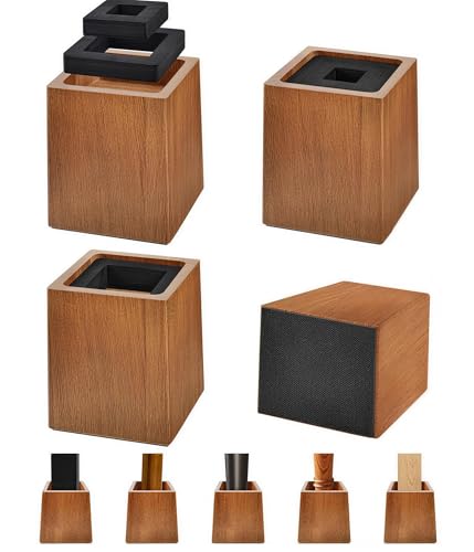 OYMVEKIK Bed Risers Heavy Duty 5H(Inner 4 H) 1 Raised Edge Loading 2500 lbs for King Queen Twin Full Bed Frame 4 Pack Wooden Furniture Legs Risers for Couch Desk Table TV Cabinet Retro Brown