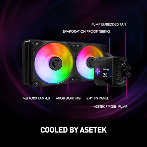 Image of MSI MPG CoreLiquid D240 ARGB CPU Liquid Cooler - 2.4 inch IPS LCD Screen - 240mm Radiator - Double 120mm ARGB PWM Fans - LGA 1700 /1851 / AM5 /AM4 Compatible