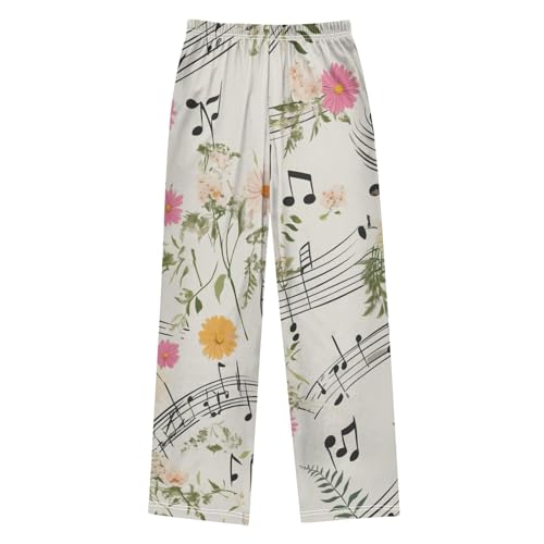 Music Note Daisy Flowers Boys Long Pants Soft Trousers Elastic Waist Kids Lounge Bottoms with Pockets S-XL2