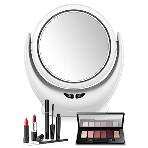 Hongtu Lighted Vanity Mirror With Fan Led Ring Desk Mirrors Countertop Mirror Quick Set Makeup 360 Degree Adjustment 2-In-1 Light Up Mirror For Travel Portable Cosmetic Mirror Button Control—White #TOP1