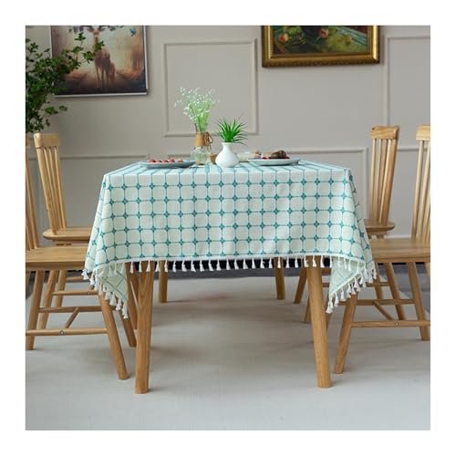 Tischdecke Abwaschbar 110x170CM, Polyester Tischtuch Karomuster Hellblau Tischtuch Rechteck für Wohnzimmer, Esszimmer, Balkon, Garten