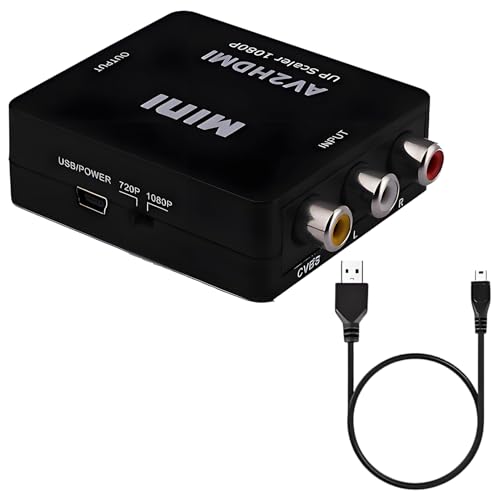 RCA to HDMI Converter, 1080P AV to HDMI Converter Composite CVBS Video Audio Adapter Supports PAL/NTSC for PS2 Xbox Wii SNES N64 VHS VCR,DVD Camera with USB Power Cable for Easy Use on HDTV Monitor