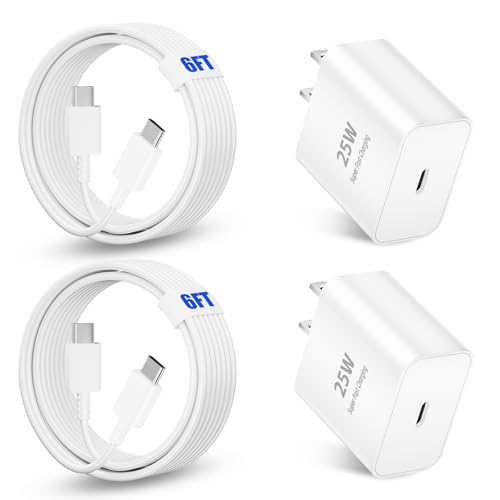 Image of 25W Type C Super Fast Charger,Fast Charger USB C with 2 Pcs 6FT Android Charger Cable Cord Suitable for Samsung Galaxy S25 /S24 S23 S22 S21 Ultra /S20 /S20 Ultra /Note 20 Ultra (25 W White)