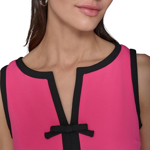 Image of Karl Lagerfeld Women's Sleeveless Split Neck Contrast Trim A-line Mini Dress with Bow Detail