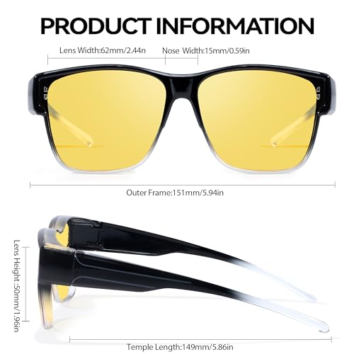 LVIOE Fit Over Night Vision Glasses for Women Night Driving Wear Over Glasses Polarized Yellow Lenses Anti Glare N3022-13
