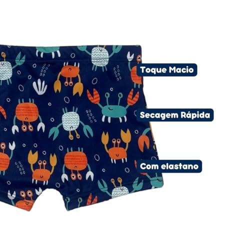 Sunga Boxer Menino Com Proteção Solar Praia Piscina Verão (BR, Numérico, 10, Padrão, Carangueijo Mar