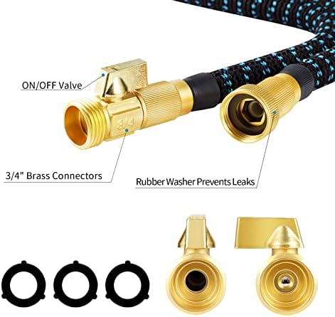 Expandable Garden Hose, Water Hose 25ft with 10 Function Nozzle, Flexible Hose with 3/4" Solid Brass Fittings, Extra Strength Fabric, Easy Storage Kink Free, Black & Blue - 3