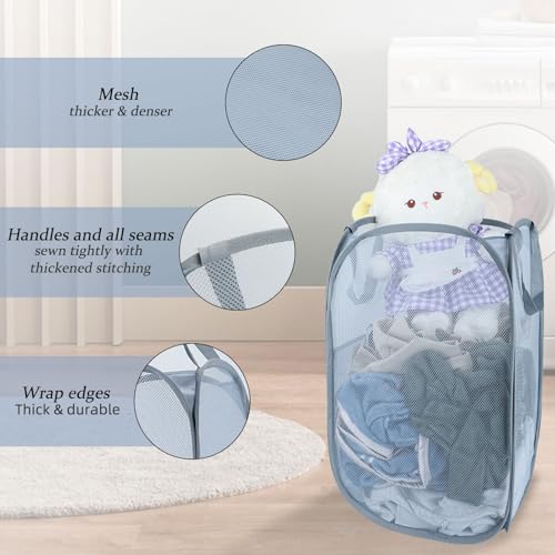 Image of Upgraded 100L Extra Large Collapsible Laundry Baskets, 2 Pack XL Mesh Pop Up Laundry Hamper with Handles, Portable Travel Laundry Basket, Foldable Hamper. Grey. 2V
