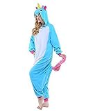 Kenmont Adult Einhorn Pyjama Cosplay Kostüm Tier Schlafanzug Nachtwäsche Kleid Overall Animal Jumpsuit Karneval (XL: 178-187CM, Blau)