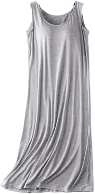Womens Cotton Long Nightgown Sleeveless Padded Sleep Dress Plus Size Lounge Wear