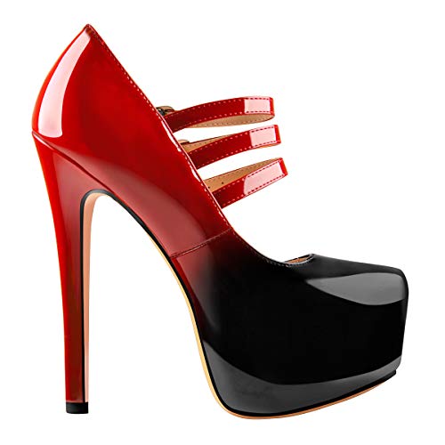 15cm Ankle Strap Pumps Platform Round Toe Patent High Heel Stiletto Black Red Size113