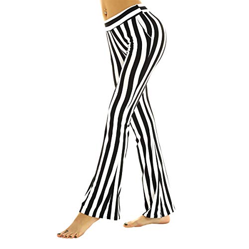 CHICTRY Women's Black White Striped Pants High Waist Wide Leg Pants Casual Trousers4