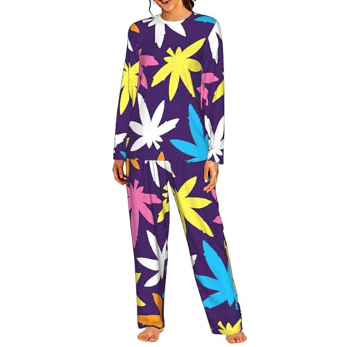 Pyjama manches longues motif vif motif herbe douce pour femme