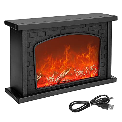 Image of Fireplace Lamp Led Flame Log Effect Rectangle Fire Place Lantern USB Powered Simulation Flameless Fire Lights Battery Operated Fire Flame Lamp for Home Decor Indoor Christmas Ornaments (Large)
