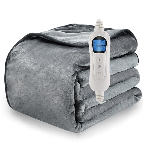 Manta Eléctrica Calefactable, Grande Manta Eléctrica 135x185cm, Manta De Franela Suave con 6 Niveles De Temperatura Ajustables, Temporizador De 1 A 12 Horas,Calentamiento Rápido Y Lavable A Máquina