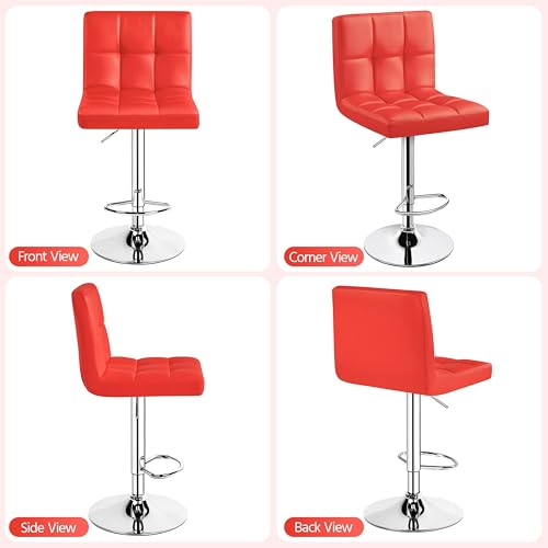 Image of Yaheetech Bar Stools Set of 4, Adjustable PU Leather Swivel Barstools, Modern Counter Stools with Back and Footrest, Counter Height Barstools for Bar, Kitchen, Dining Room, Red