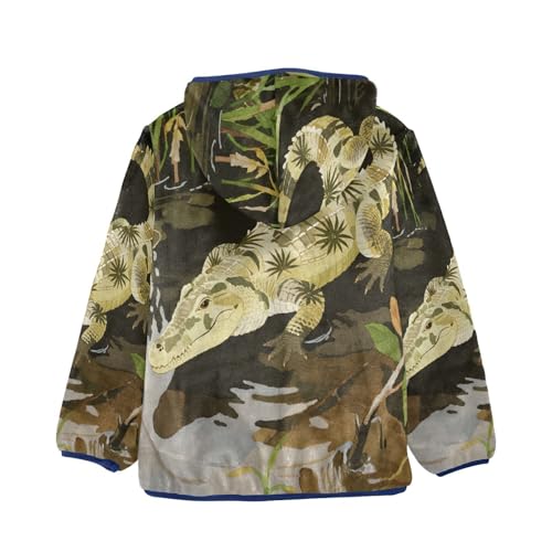 Crocodile in Water with Plants Toddler Fleece Jacket Girl Boys Hooded Fleece Jacket Coat Warm Outwear Zip-up 3-10T2