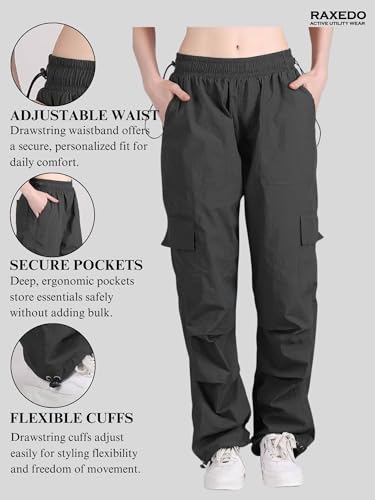 Image of Parachute Pants for Women - Water-Resistant Cargo Pants for Women | Stylish Activewear for Travel, Office, Gym, Trekking & Everyday Comfort | Korean Pants for Woman