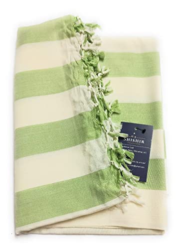Image of SHISHIR Bhagalpuri Handloom Chadar | Sleeping Chadar | Odhne Wali Chadar | Lightweight Blanket | Breathable Top Sheet | Green Striped | Single Bed | All Season
